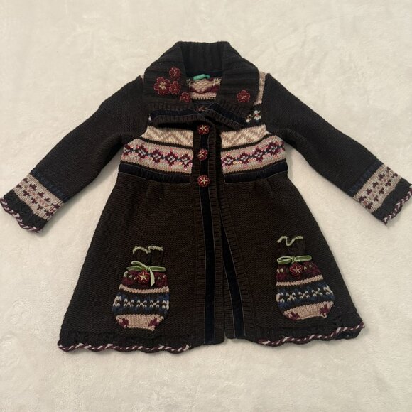 United Colors Of Benetton Girls Wool Blend Knit Coat Jacket Size XXS 3 Year Old - Picture 1 of 10